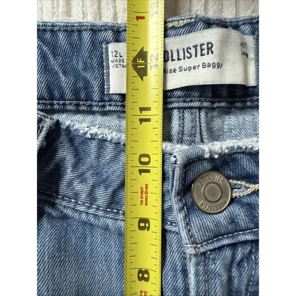 Hollister Embroidered Lowrise Baggy Jeans Raw Hem 12 L Festival Y2K Casual Boho - Picture 9 of 11